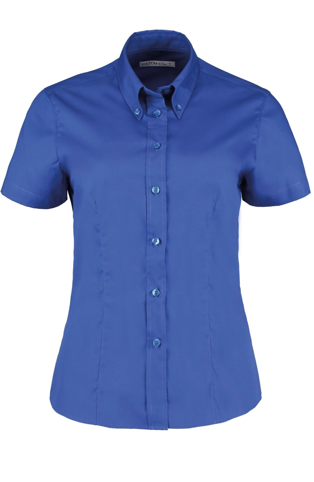 KK701: Ladies Oxford Shirt Womens Short Sleeve Shirts Kustom Kit Royal 8