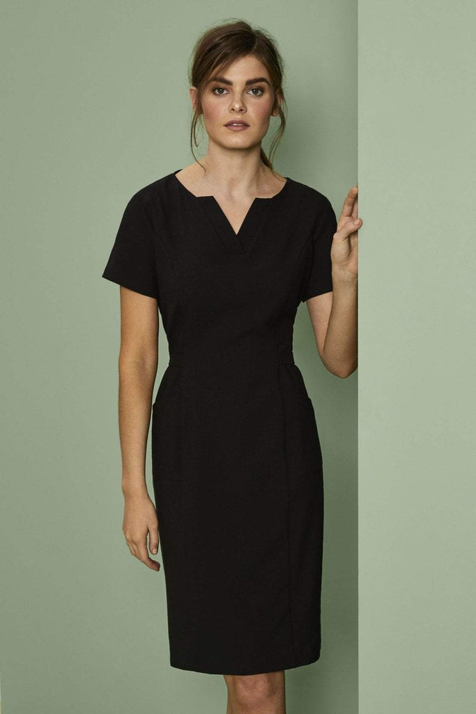 Linen Blend V-Neck Dress - The Staff Uniform Company