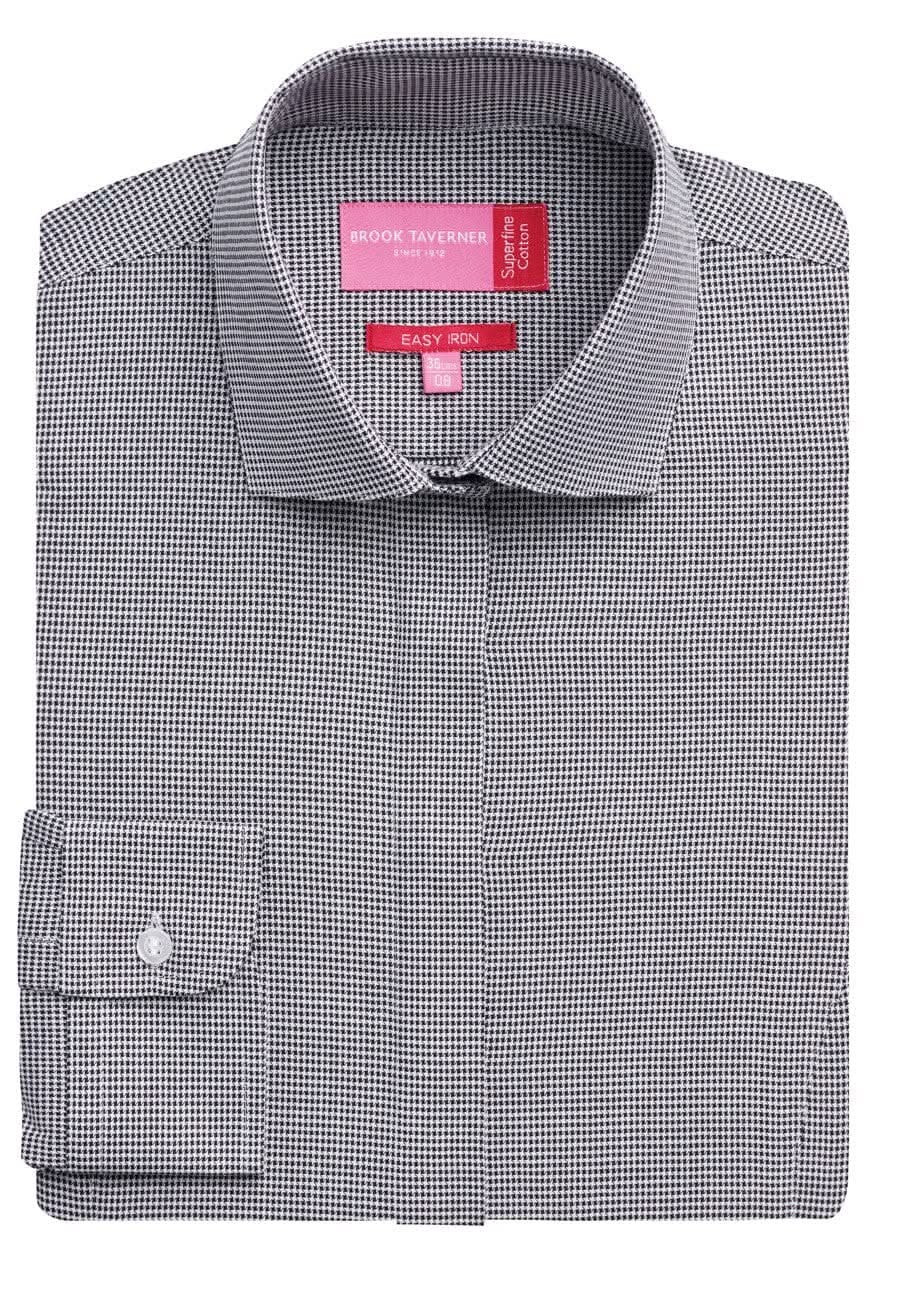 Lugano Ladies Houndstooth Blouse Womens Long Sleeve Shirts Brook Taverner Black Houndstooth 6