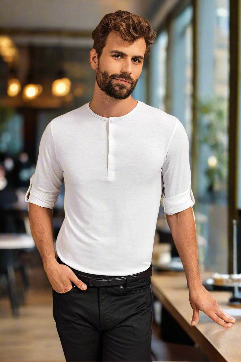 PR218: Mens Long John Roll Sleeve T-Shirt Mens T-Shirts Premier White XS