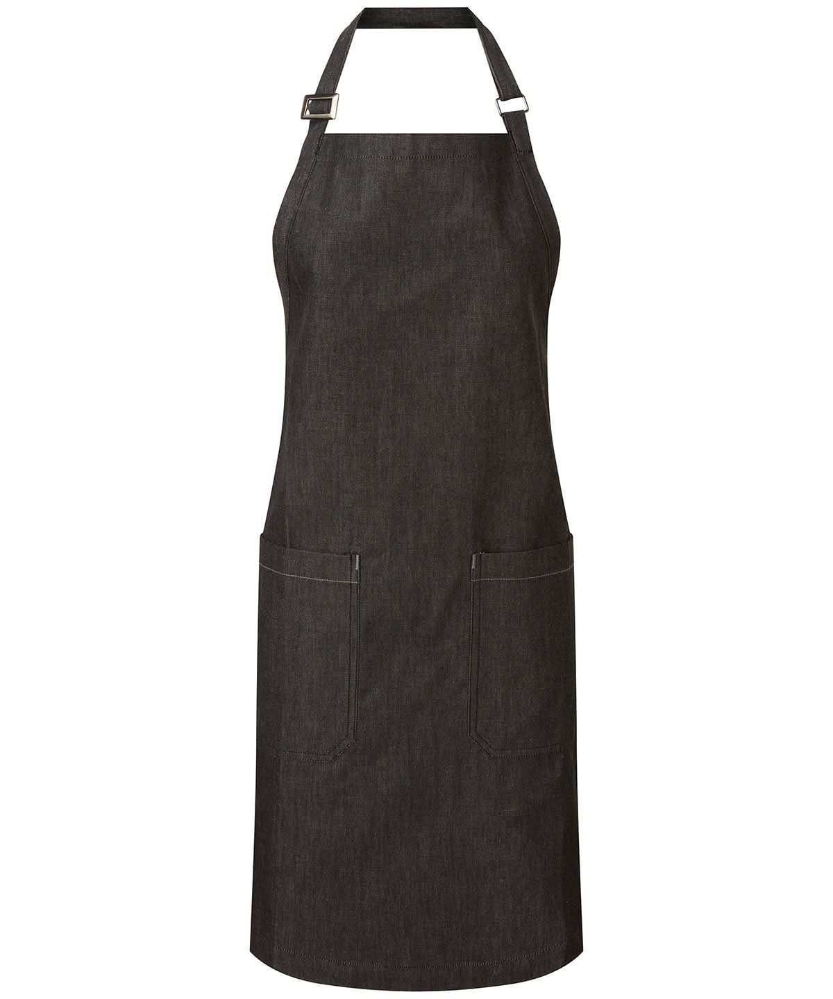 PR113: Fairtrade Denim Bib Apron Aprons Premier Black Denim Regular