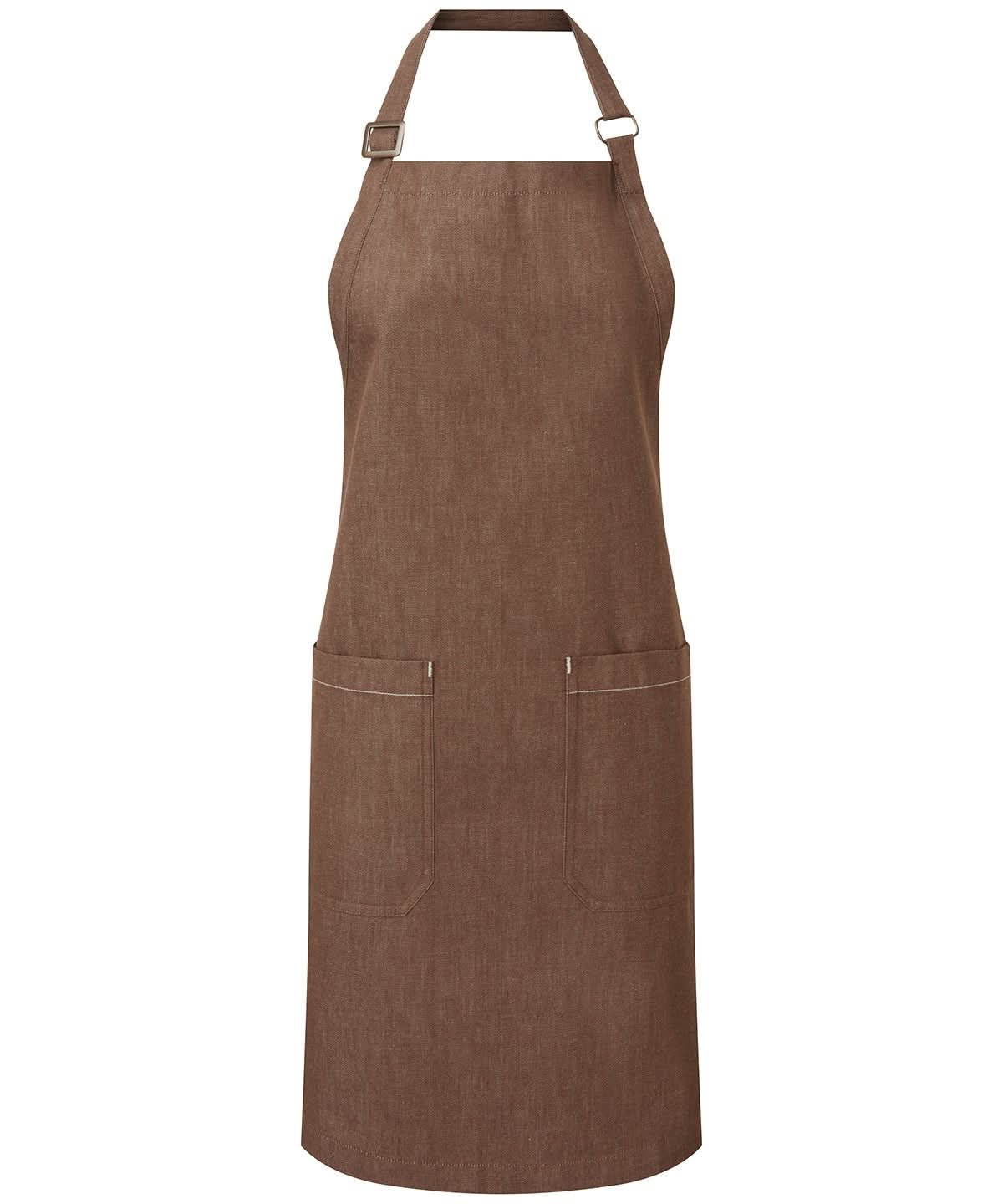 PR113: Fairtrade Denim Bib Apron Aprons Premier Brown Denim Regular