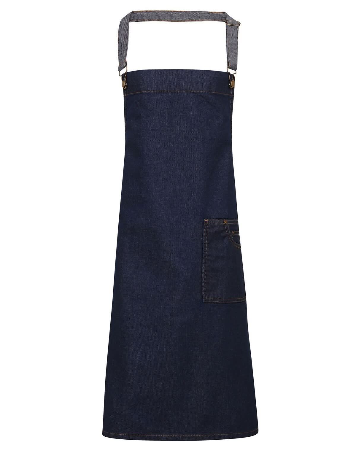 PR134: Waxed-Look Denim Bib Apron Aprons Premier Indigo Denim Regular