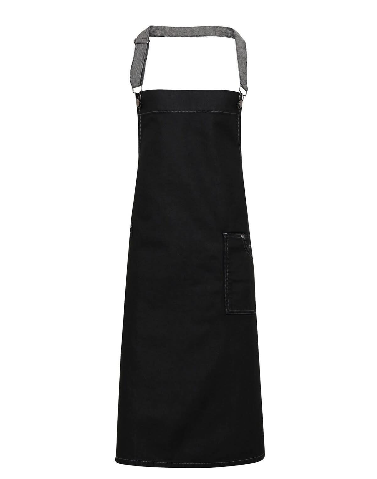 PR134: Waxed-Look Denim Bib Apron Aprons Premier Black Denim Regular