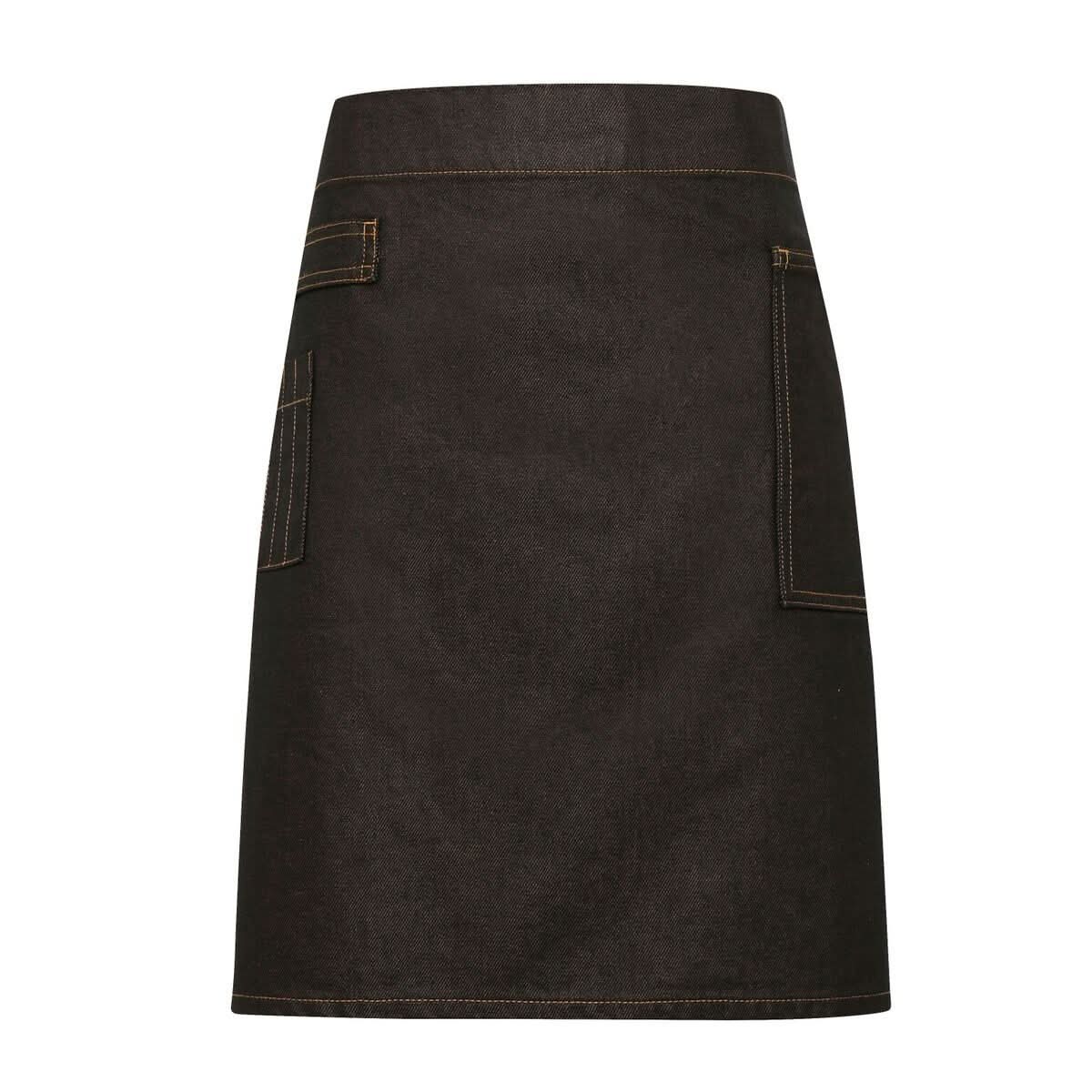 PR135: Waxed-look Denim Waist Apron Aprons Premier Black/Tan Denim Regular