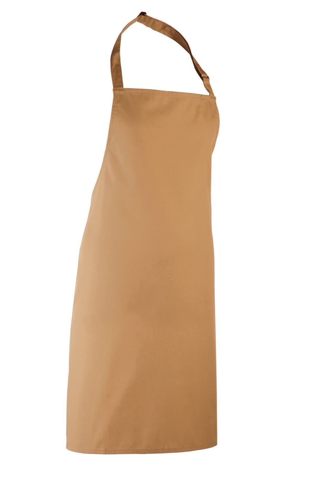 PR150: Colours Pocketless Bib Apron Aprons Premier Camel Regular
