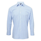 PR220: Mens Microcheck Shirt Mens Long Sleeve Shirts Premier Light Blue/White XS