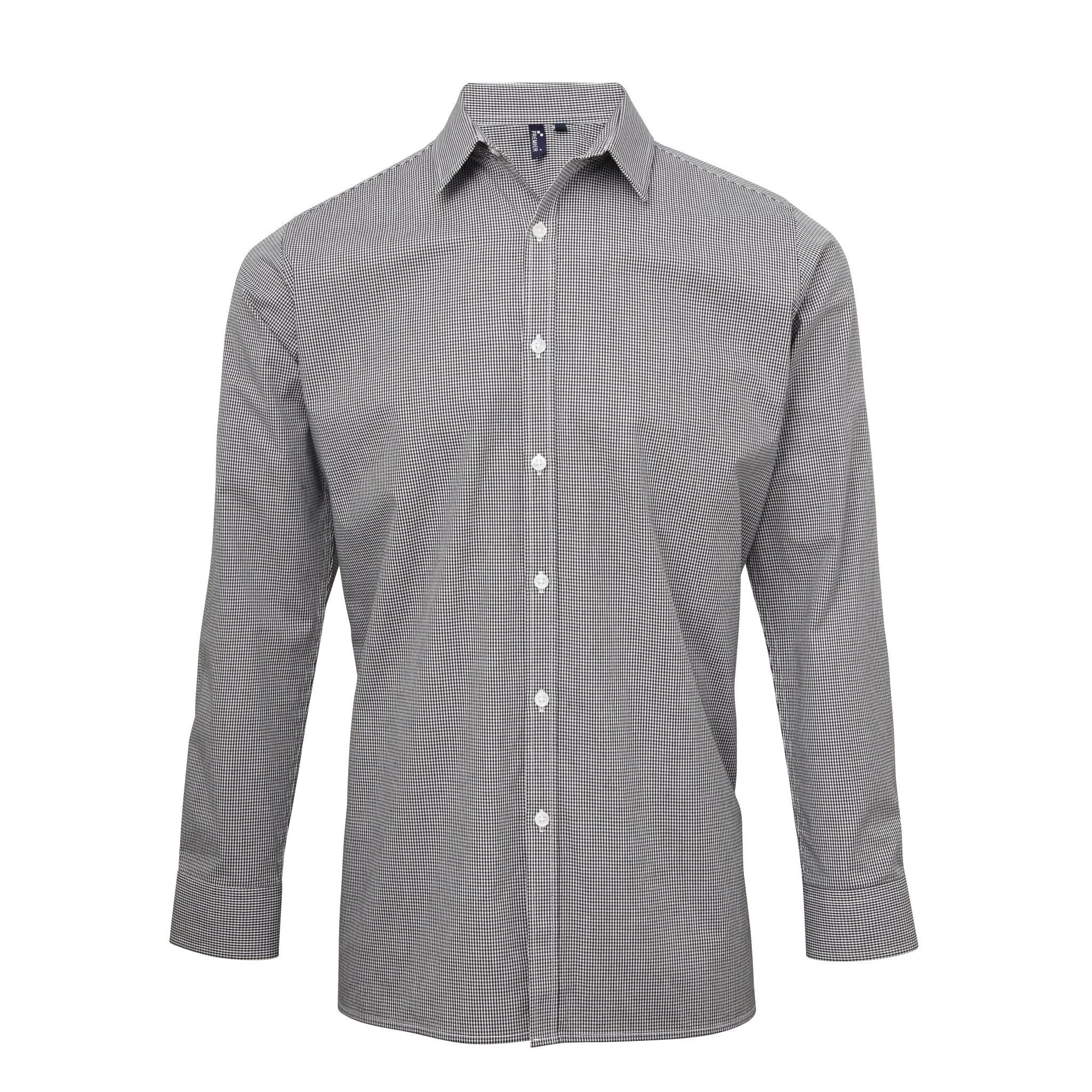 PR220: Mens Microcheck Shirt Mens Long Sleeve Shirts Premier Black/White XS