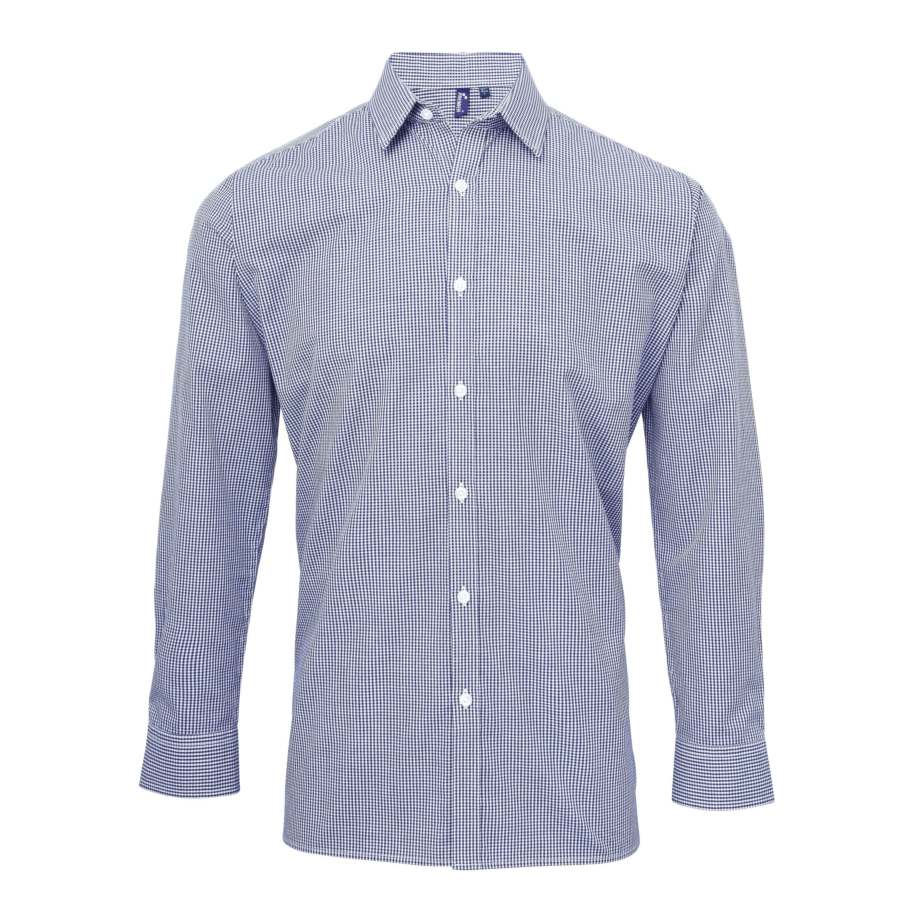 PR220: Mens Microcheck Shirt Mens Long Sleeve Shirts Premier Navy/White XS