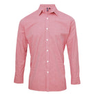 PR220: Mens Microcheck Shirt Mens Long Sleeve Shirts Premier Red/White XS