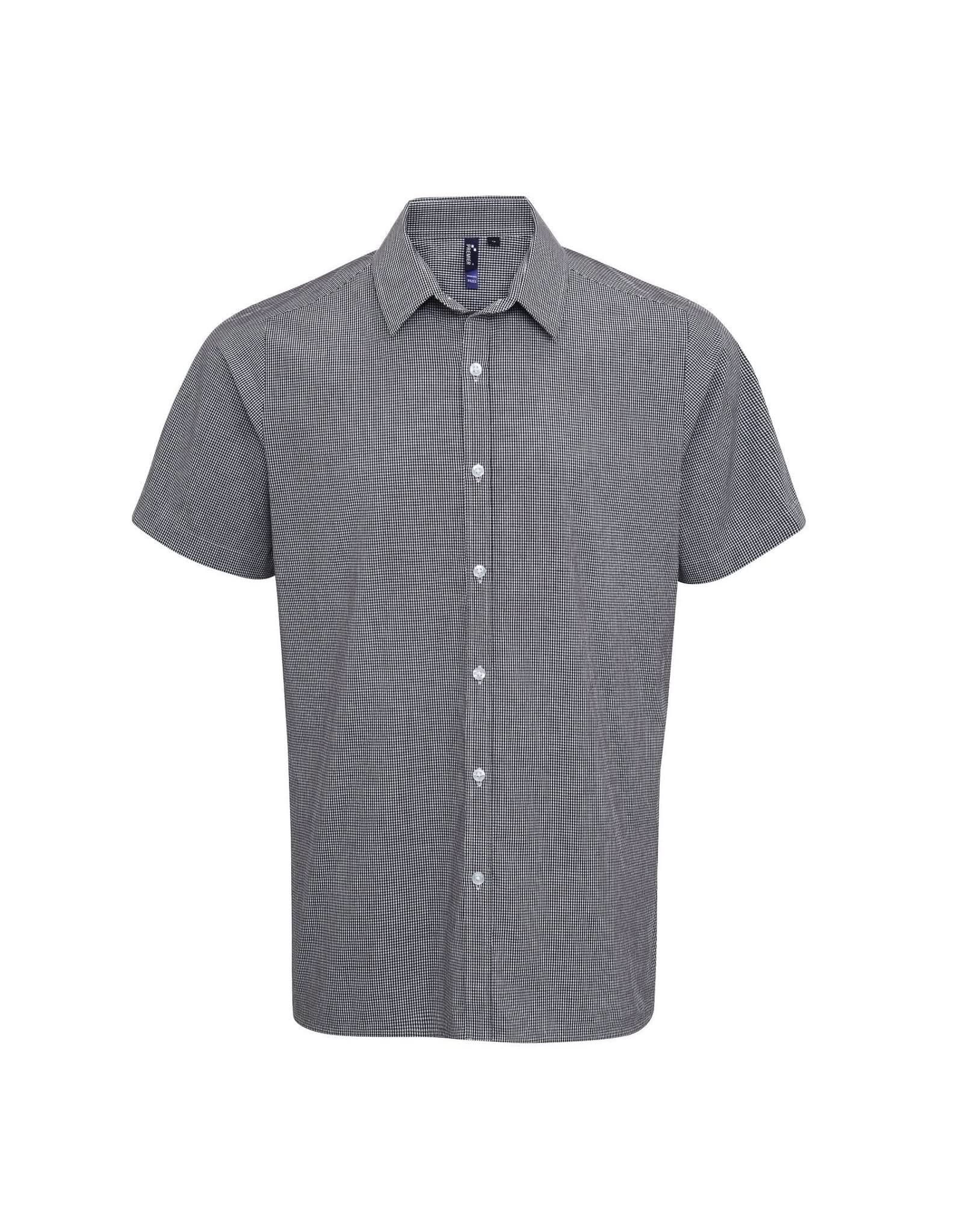 PR221 - Mens Microcheck Shirt Mens Short Sleeve Shirts Premier Black/White XS