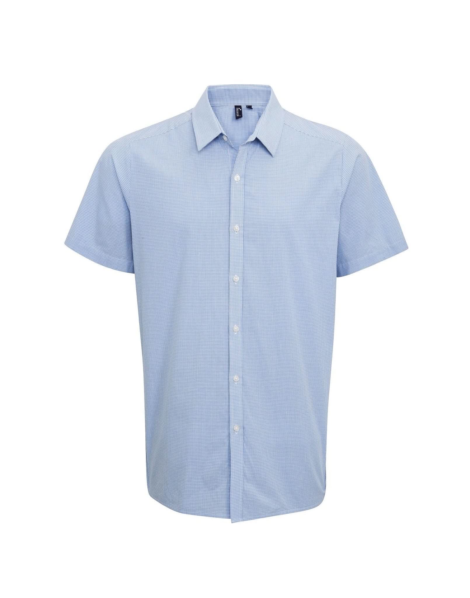PR221 - Mens Microcheck Shirt Mens Short Sleeve Shirts Premier Light Blue/White XS