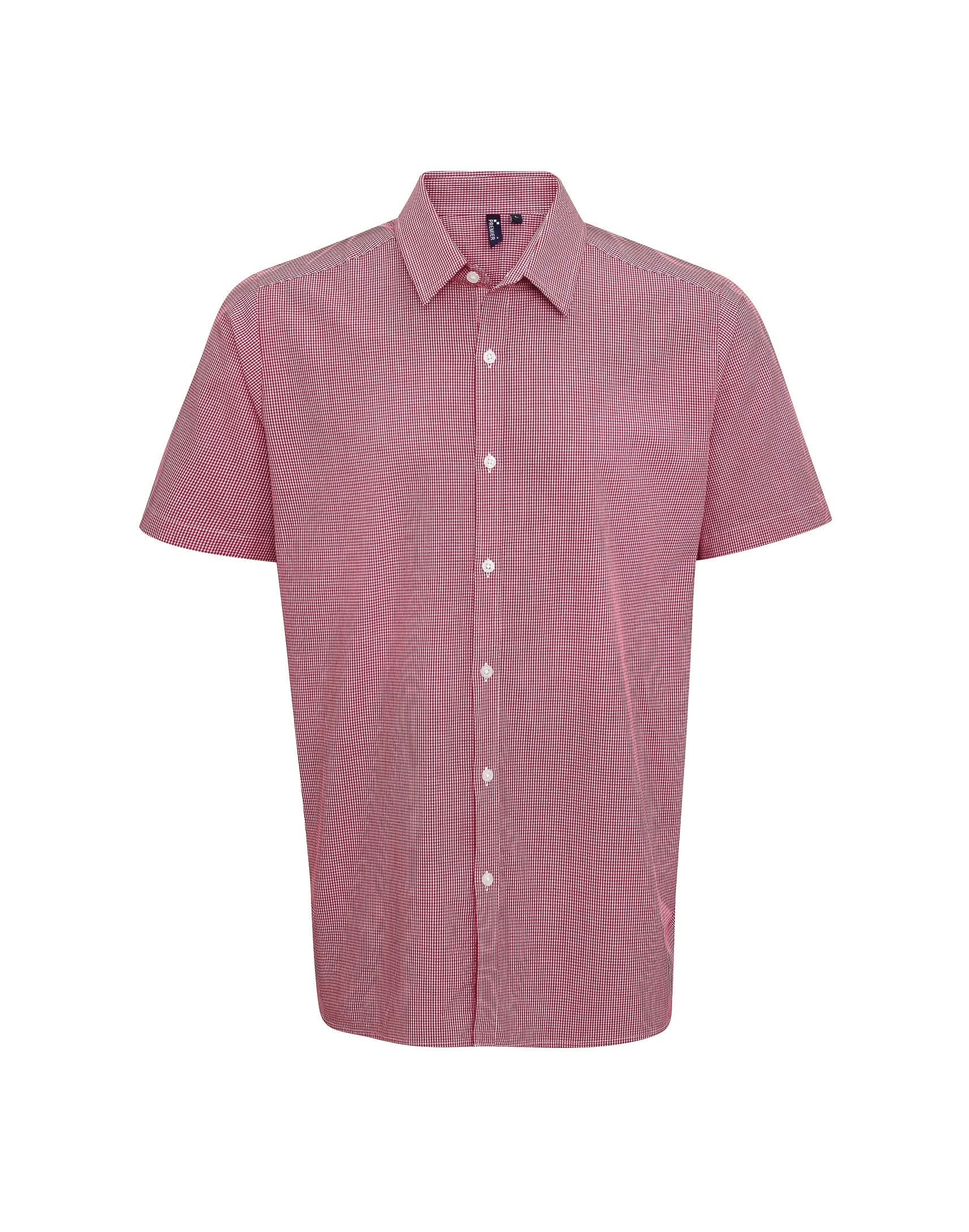 PR221 - Mens Microcheck Shirt Mens Short Sleeve Shirts Premier Red/White XS