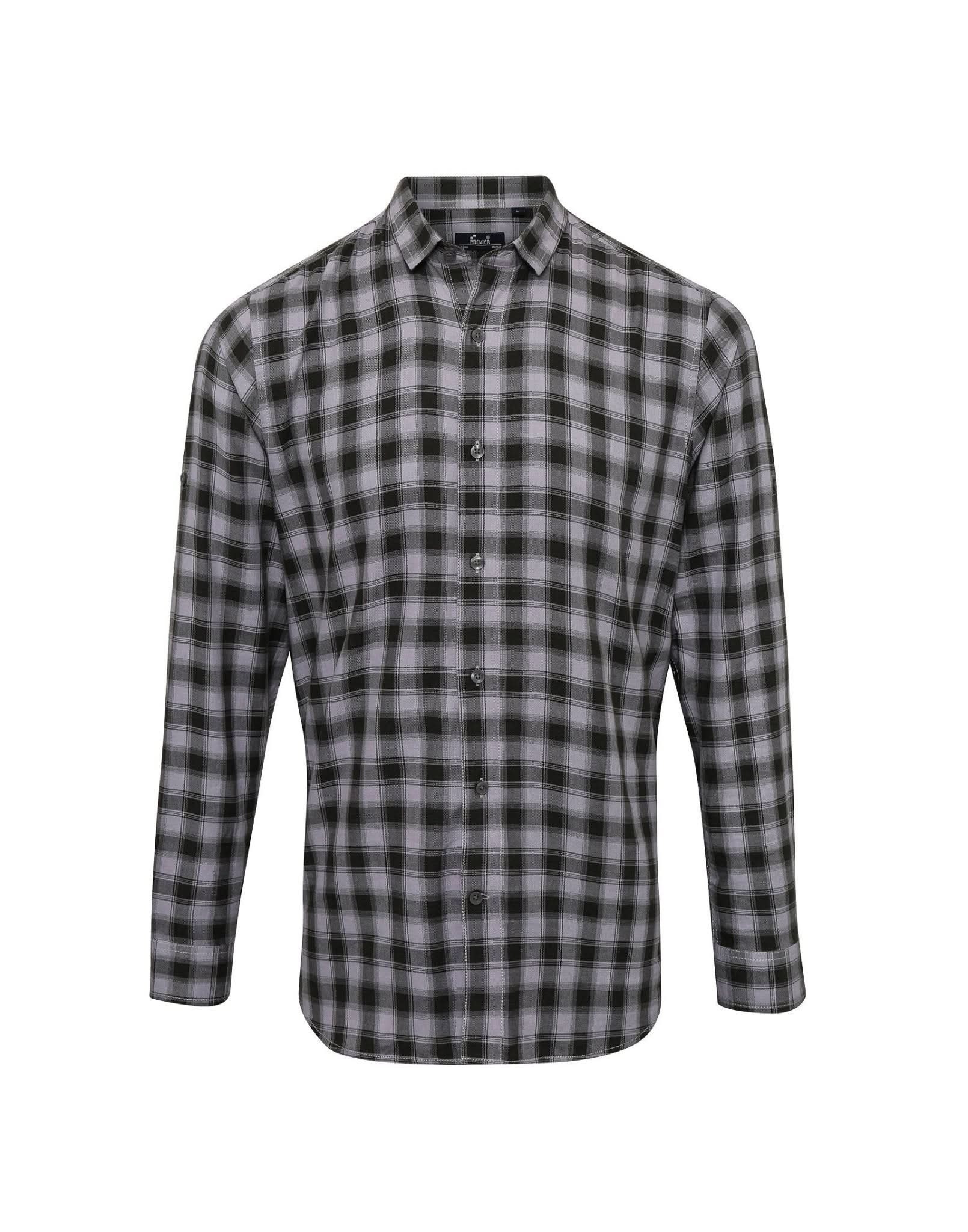 PR250: Mulligan Mens Check Shirt Mens Long Sleeve Shirts Premier Steel/Black S