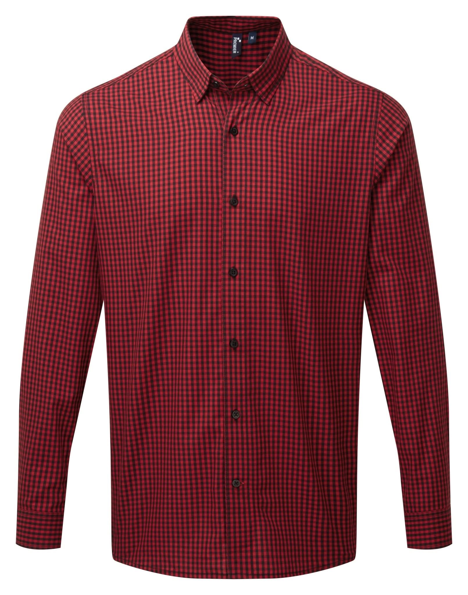 PR252: Mens Maxton Check Shirt Mens Long Sleeve Shirts Premier Black/Red S
