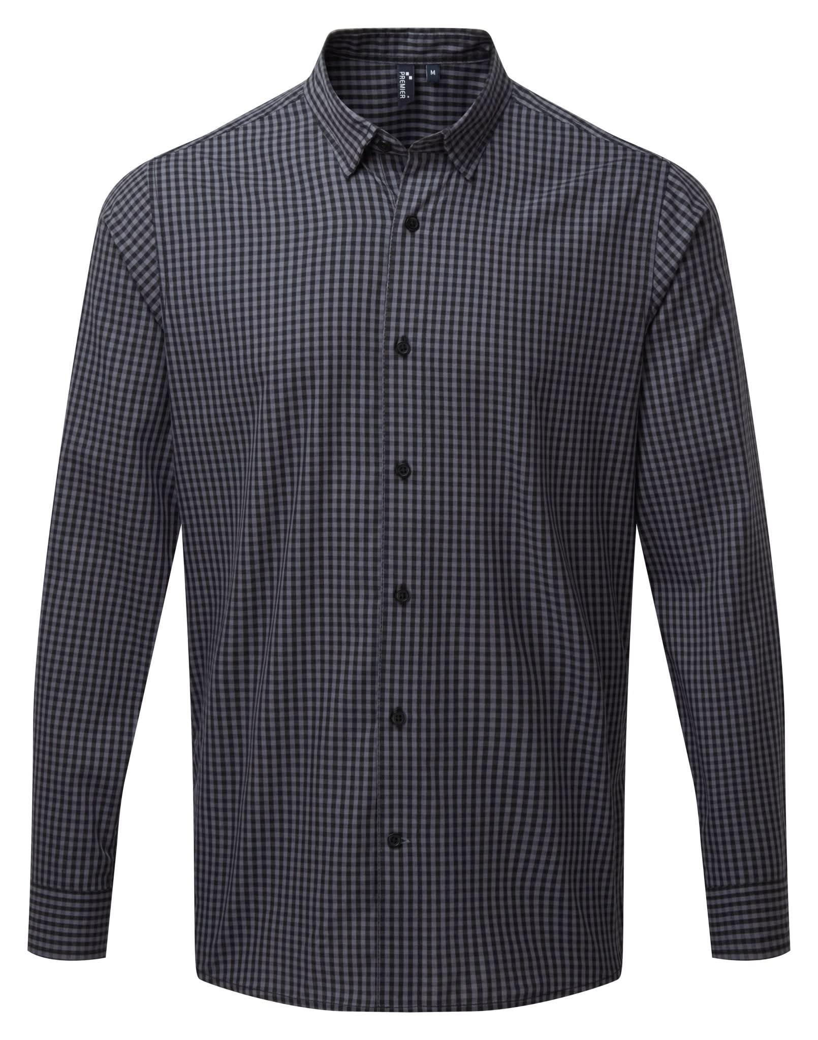 PR252: Mens Maxton Check Shirt Mens Long Sleeve Shirts Premier Steel/Black S