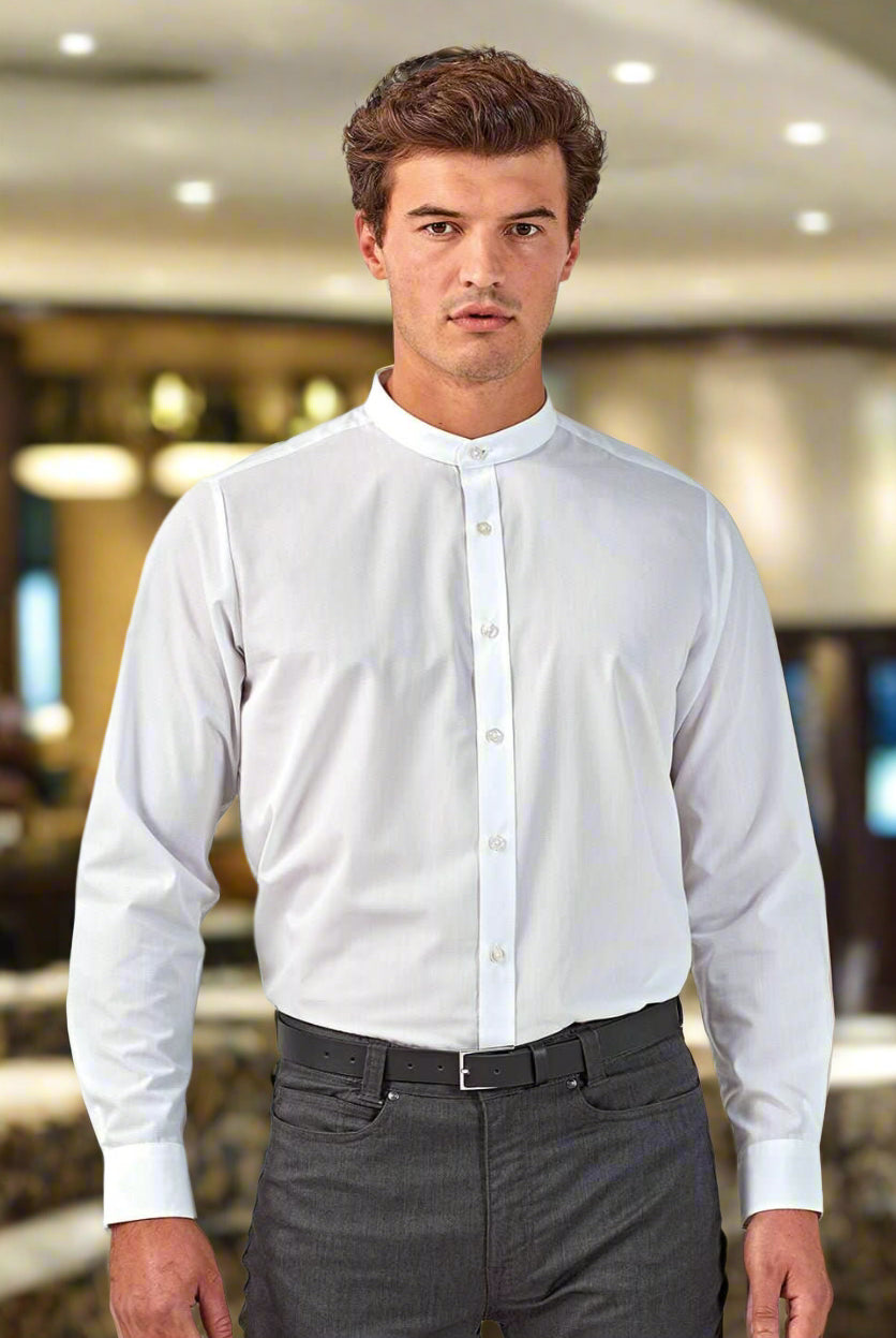PR258: Mens Grandad Collar Shirt Mens Long Sleeve Shirts Premier