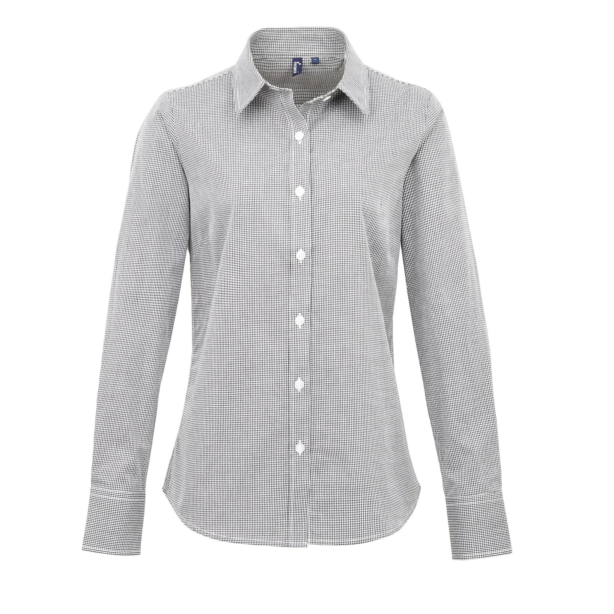 PR320: Ladies Microcheck Shirt Womens Long Sleeve Shirts Premier Black/White XS