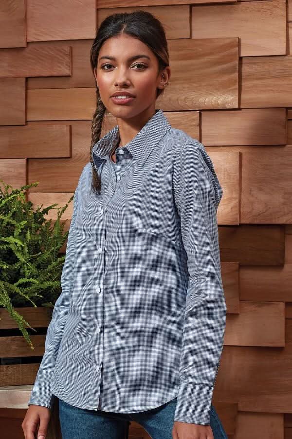 PR320: Ladies Microcheck Shirt Womens Long Sleeve Shirts Premier