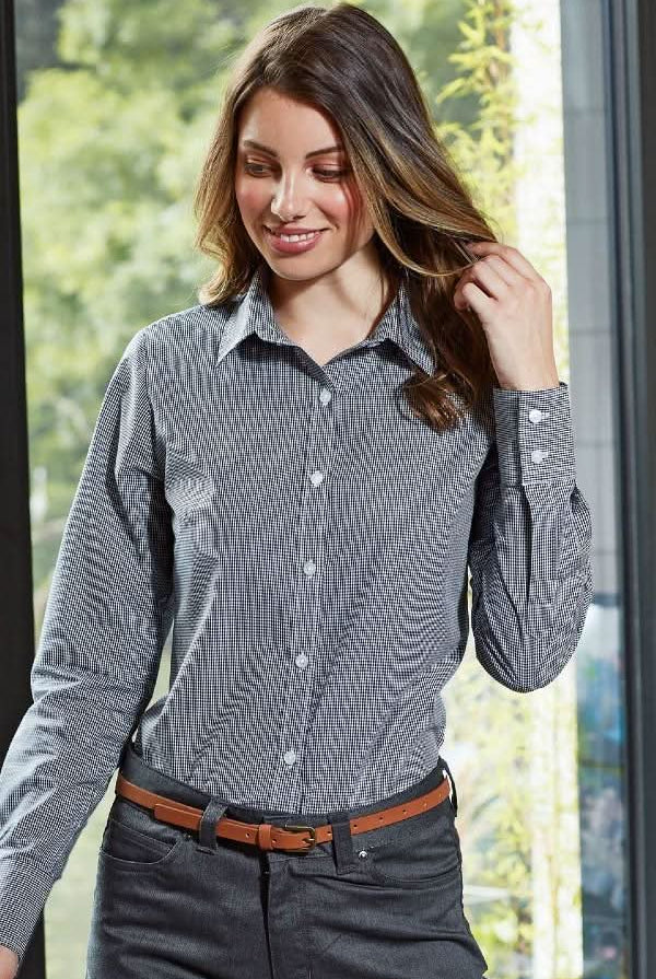 PR320: Ladies Microcheck Shirt Womens Long Sleeve Shirts Premier