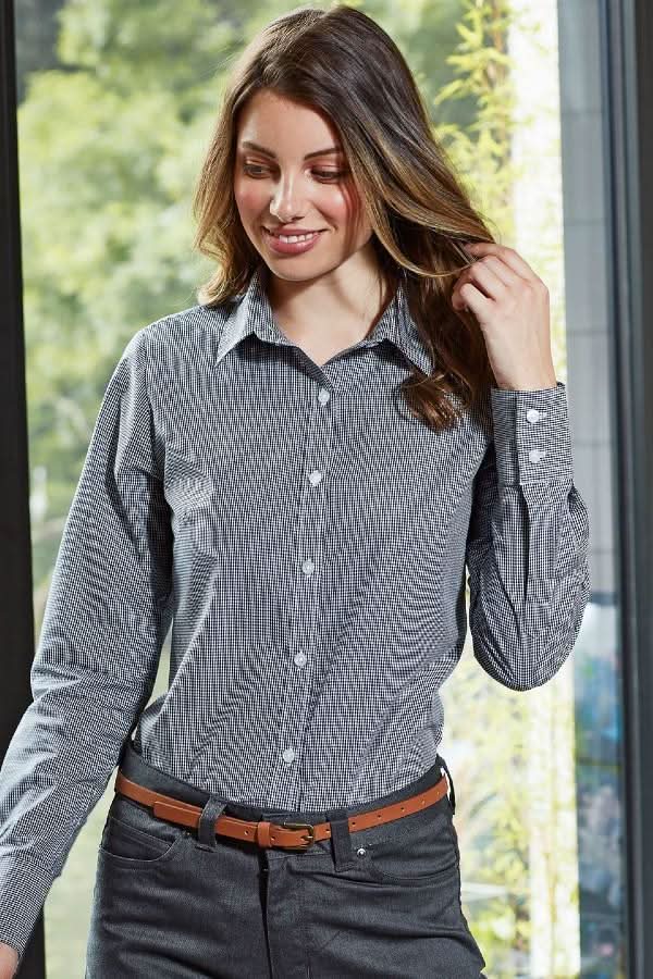 PR320: Ladies Microcheck Shirt Womens Long Sleeve Shirts Premier