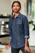 PR322: Ladies Jean Stitch Denim Shirt Womens Long Sleeve Shirts Premier