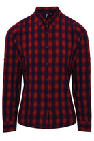PR350: Mulligan Womans Check Shirt Womens Long Sleeve Shirts Premier Red/Navy XS