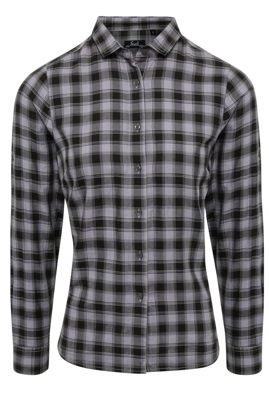 PR350: Mulligan Womans Check Shirt Womens Long Sleeve Shirts Premier Steel/Black XS