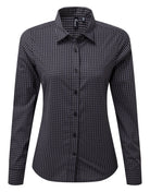 PR352: Ladies Maxton Check Shirt Womens Long Sleeve Shirts Premier Steel/Black XS