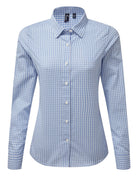 PR352: Ladies Maxton Check Shirt Womens Long Sleeve Shirts Premier Light Blue/White XS