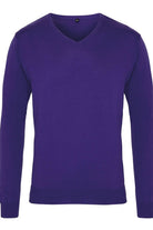 PR694: Mens V-Neck Knitted Sweater Mens Knitwear Premier Purple 2XS