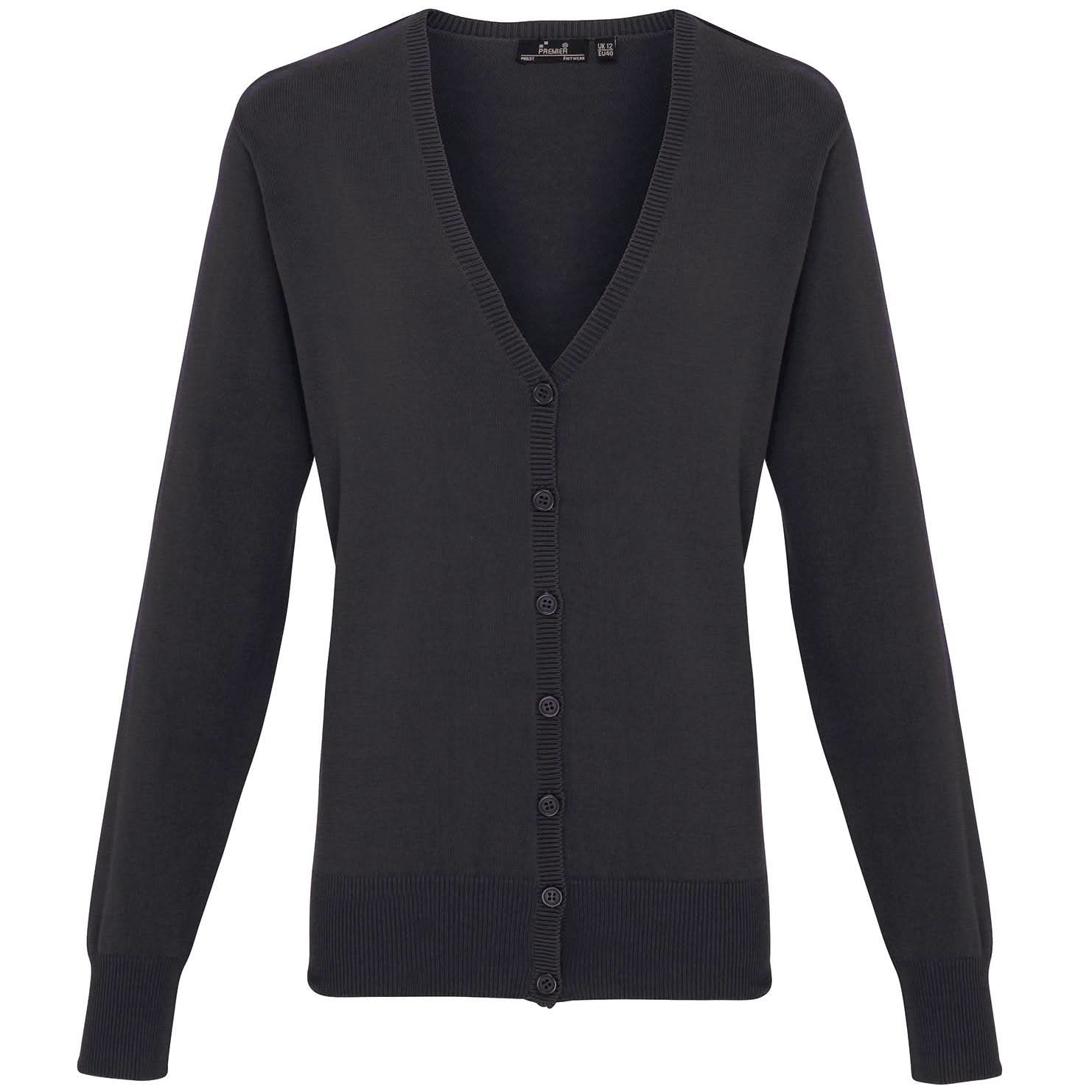 PR697: Ladies V-Neck Knitted Cardigan Womens Knitwear Premier Charcoal 8