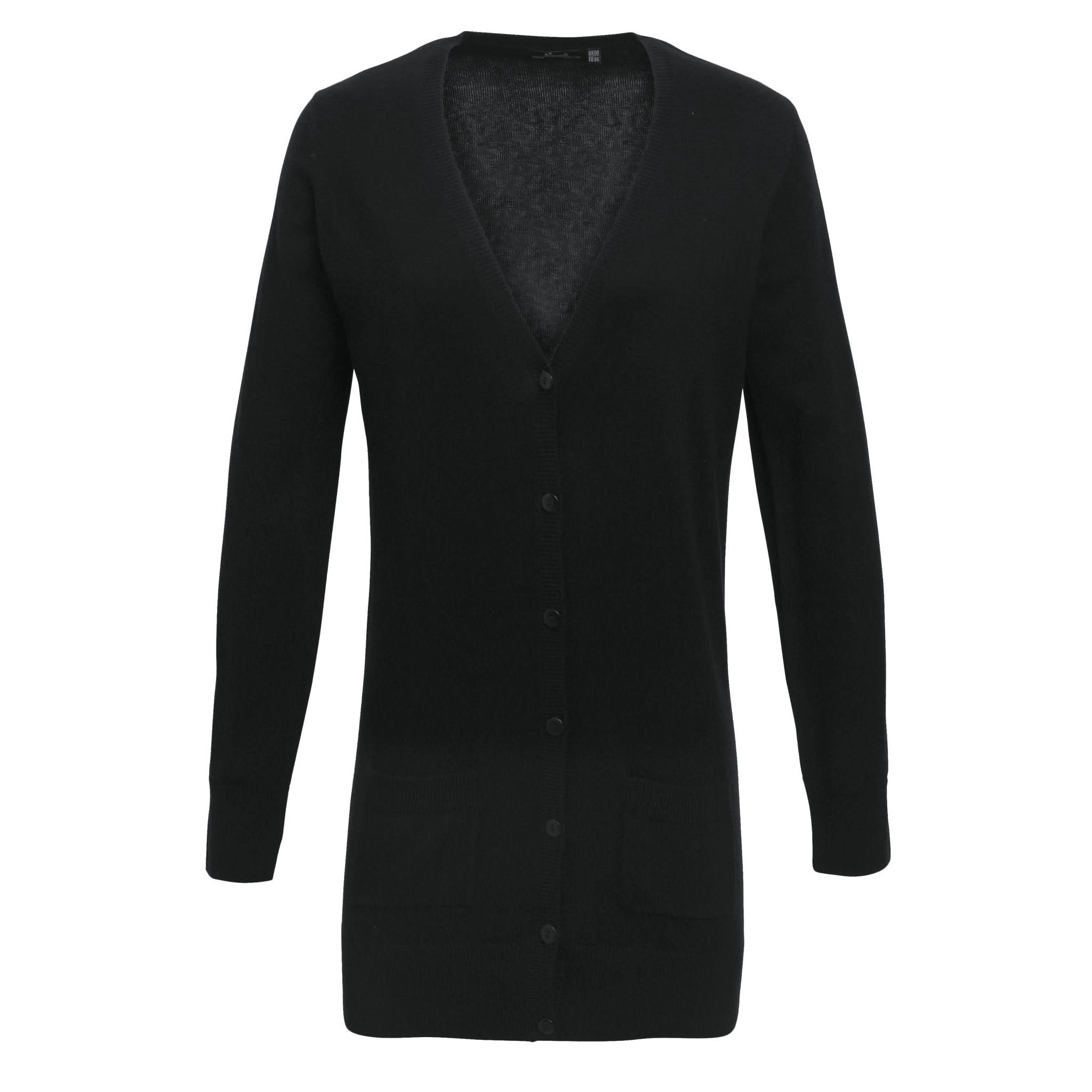 PR698: Ladies Longline Knitted Cardigan Womens Knitwear Premier Black 8