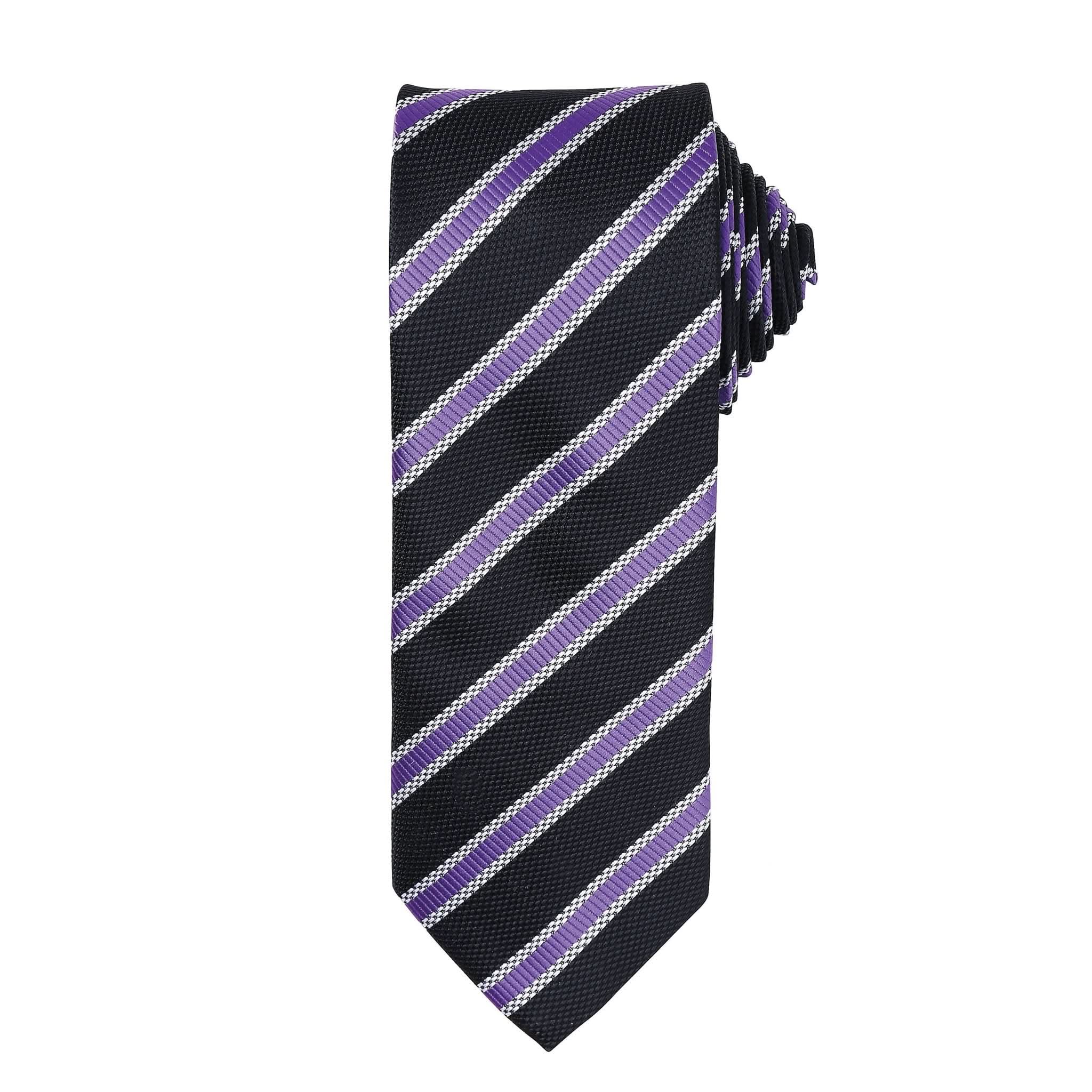 PR783: Waffle Stripe Mens Tie Ties Premier Black/Rich Violet Regular