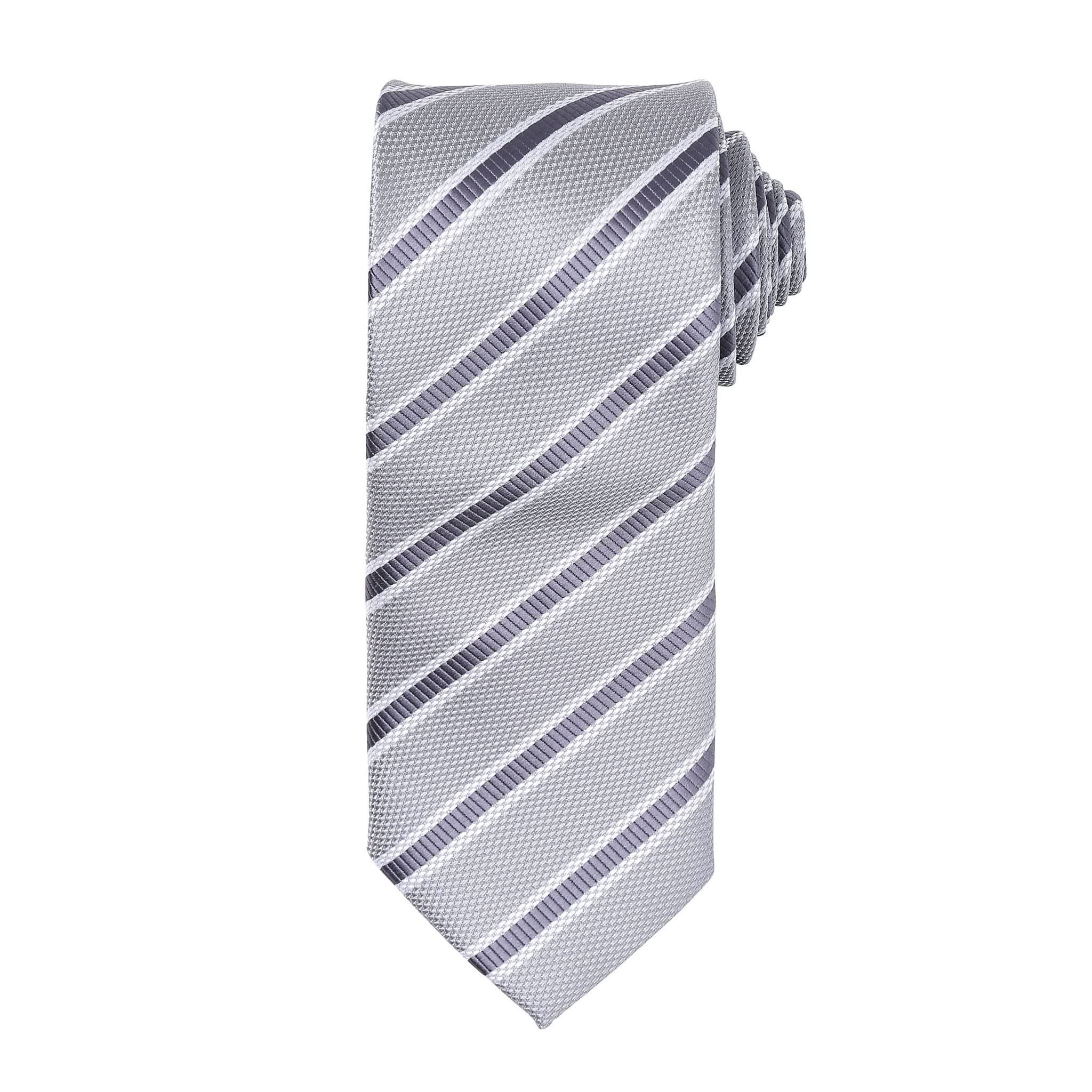 PR783: Waffle Stripe Mens Tie Ties Premier Silver/Dark Grey Regular