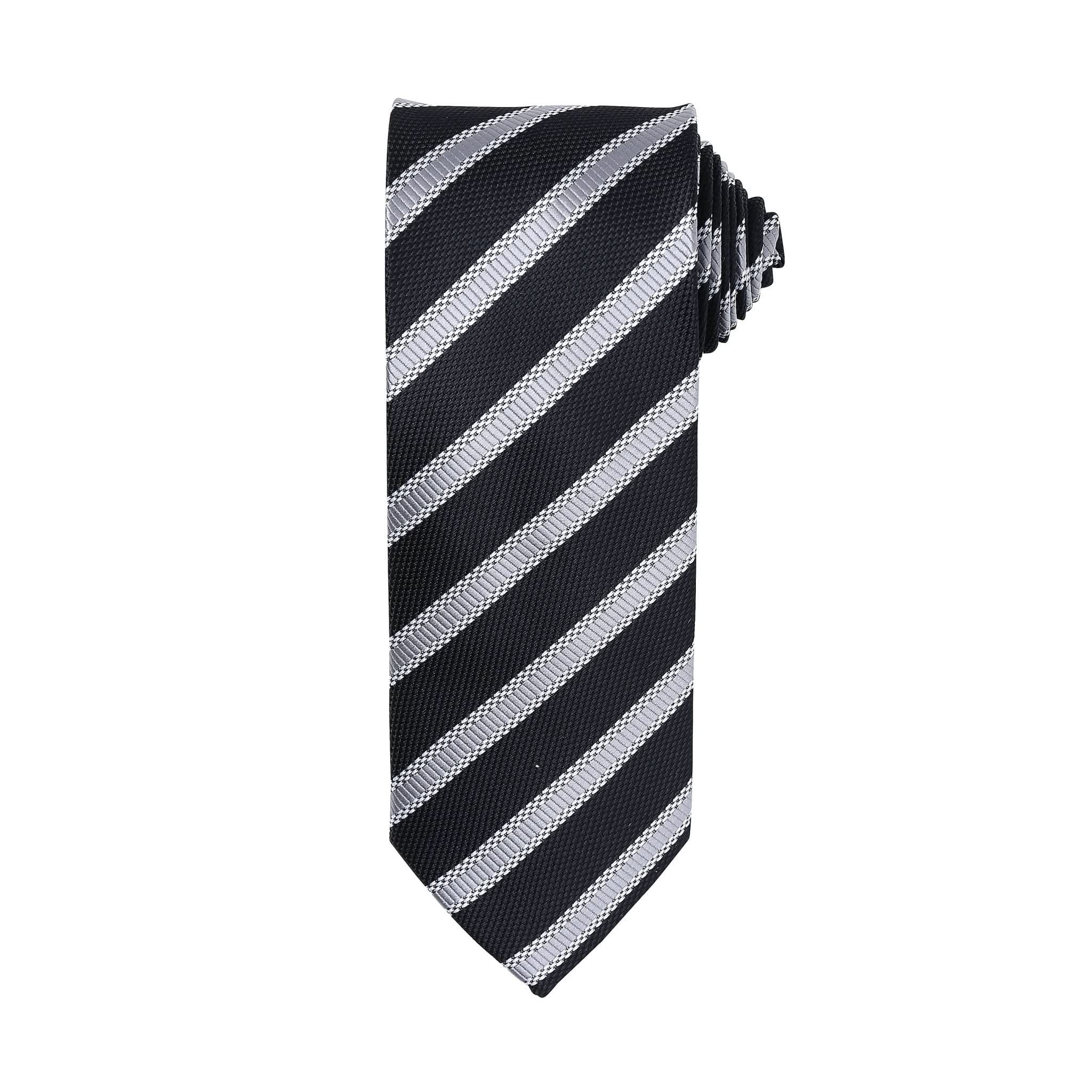 PR783: Waffle Stripe Mens Tie Ties Premier Black/Dark Grey Regular