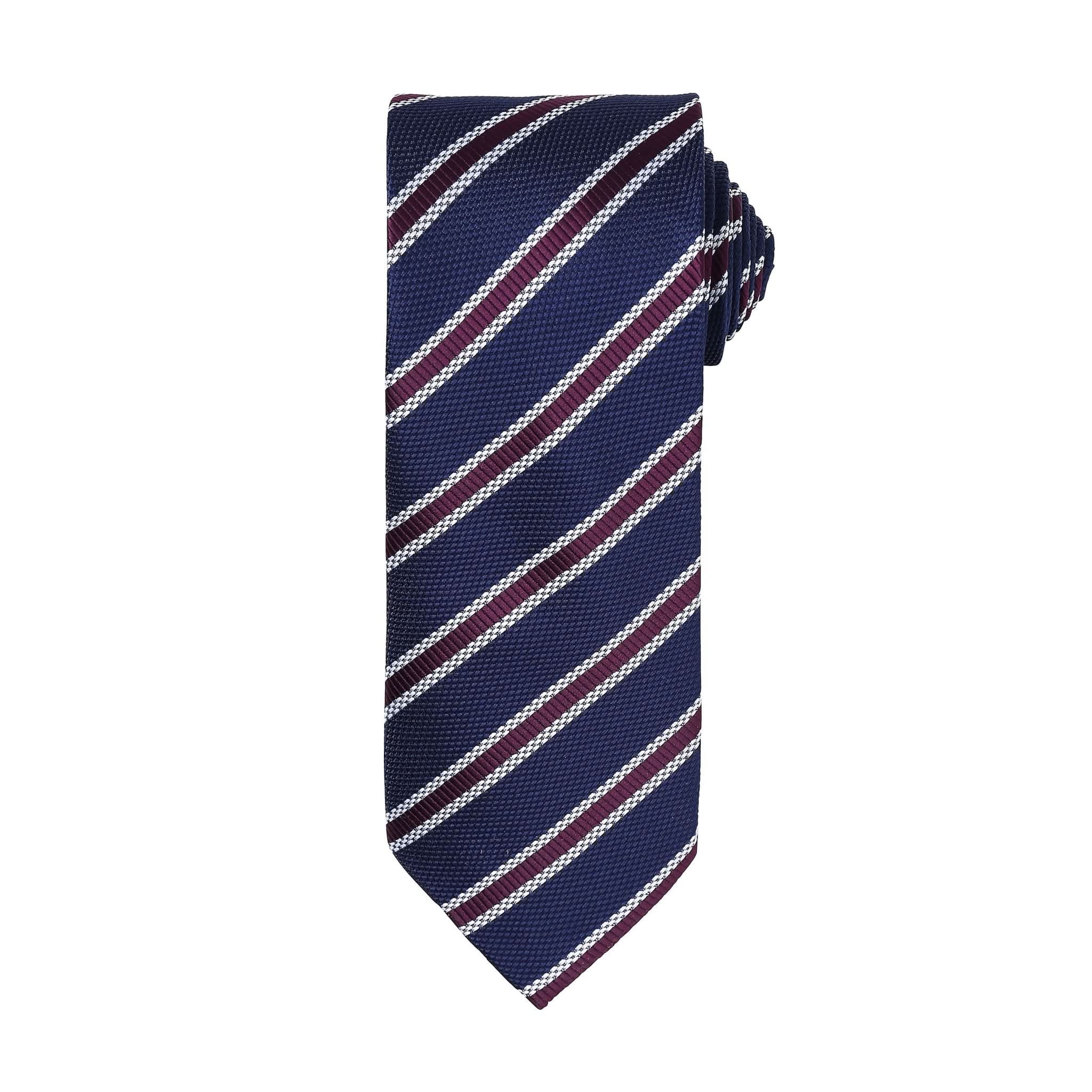 PR783: Waffle Stripe Mens Tie Ties Premier Navy/Aubergine Regular