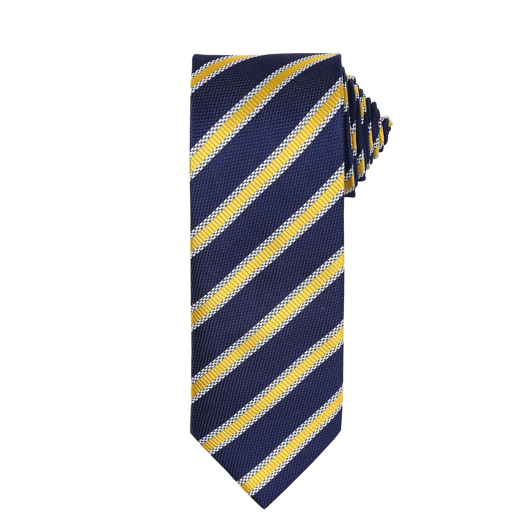 PR783: Waffle Stripe Mens Tie Ties Premier Navy/Gold Regular