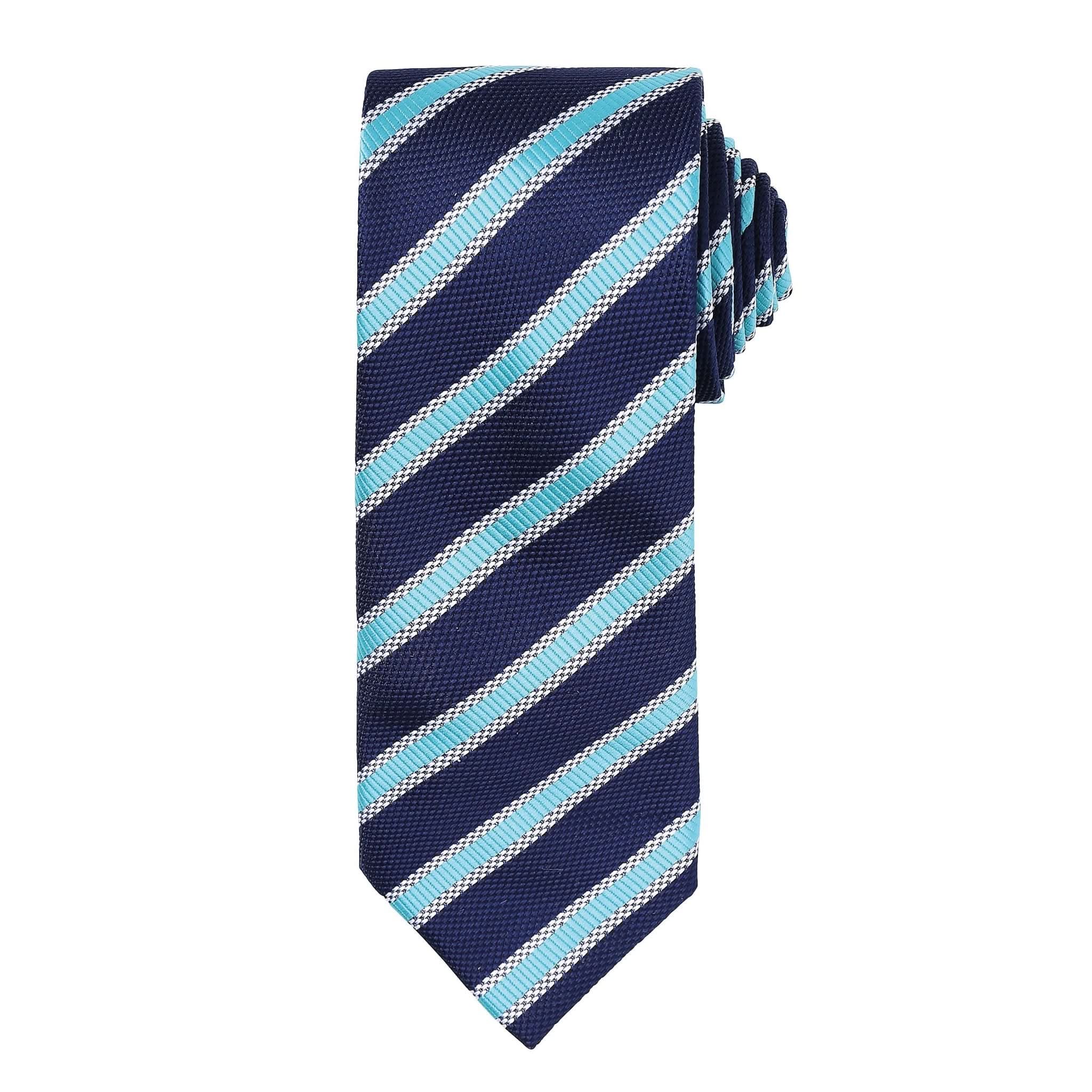 PR783: Waffle Stripe Mens Tie Ties Premier Navy/Turquoise Regular