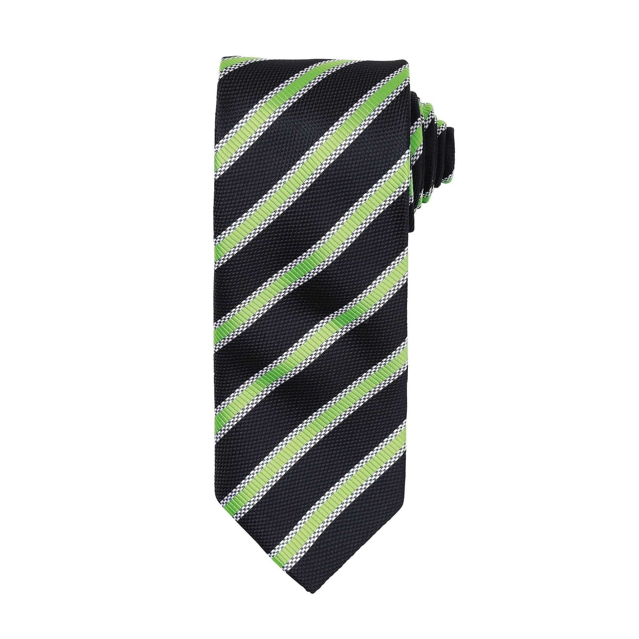 PR783: Waffle Stripe Mens Tie Ties Premier Black/Lime Regular