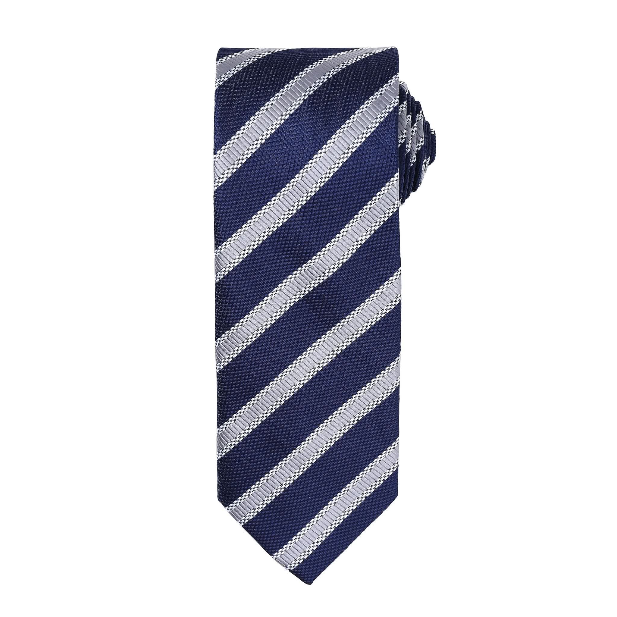 PR783: Waffle Stripe Mens Tie Ties Premier Navy/Silver Regular