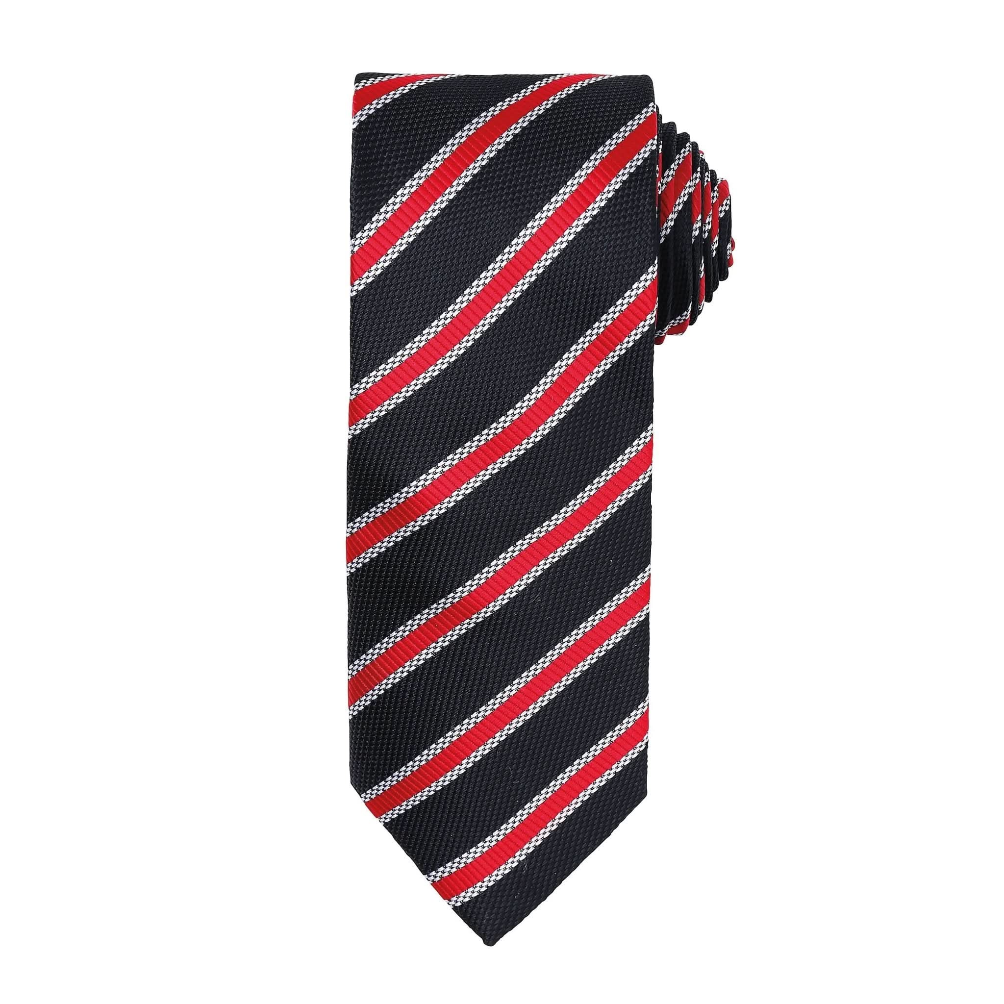 PR783: Waffle Stripe Mens Tie Ties Premier Black/Red Regular