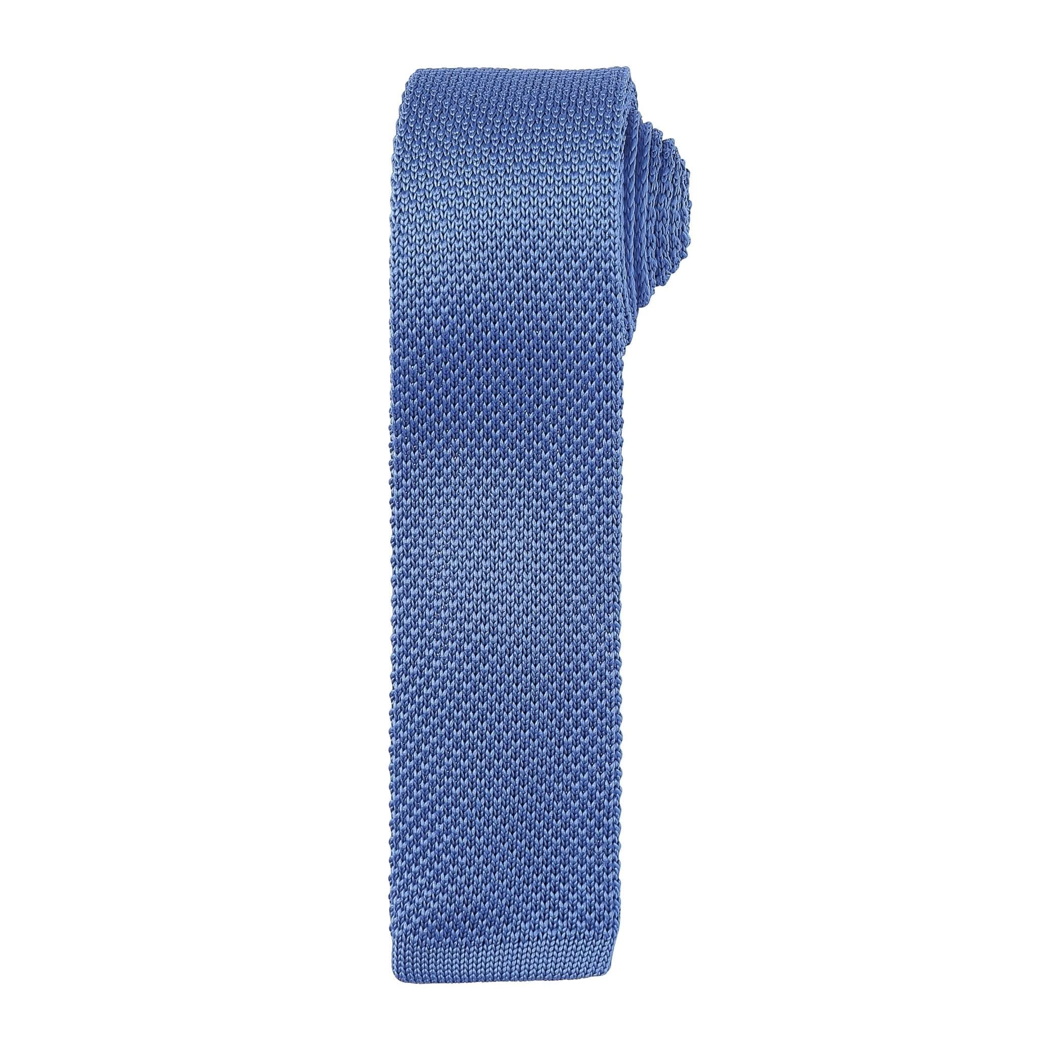 PR789: Knitted Mens Slim Tie Ties Premier Mid Blue Regular