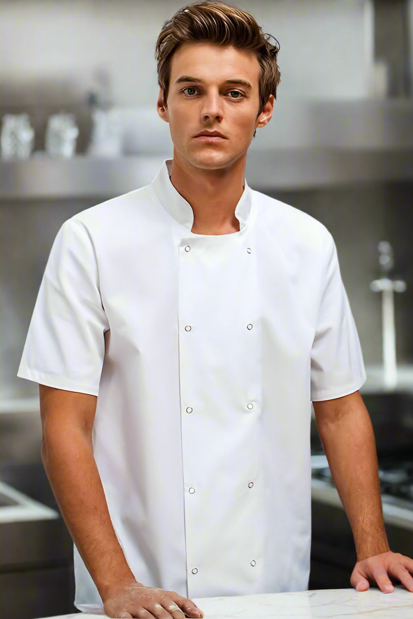 PR664: Studded Front Chefs Jacket (Short Sleeve) Chefs Jacket Premier