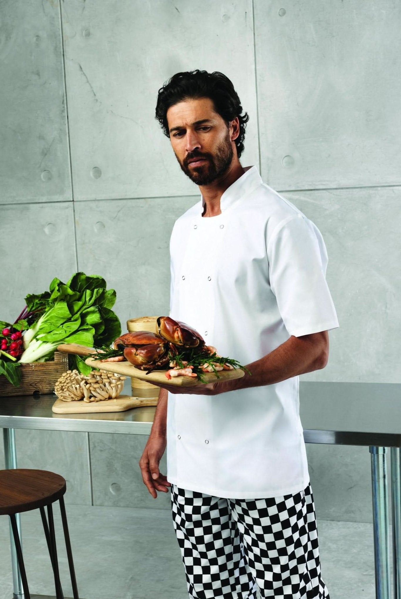 PR664: Studded Front Chefs Jacket (Short Sleeve) Chefs Jacket Premier