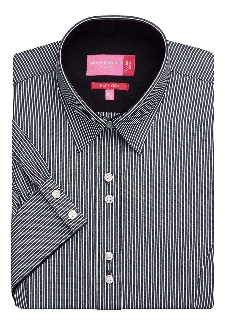 Liguria Ladies Short Sleeve Shirt Womens Short Sleeve Shirts Brook Taverner Black/White Stripe 6