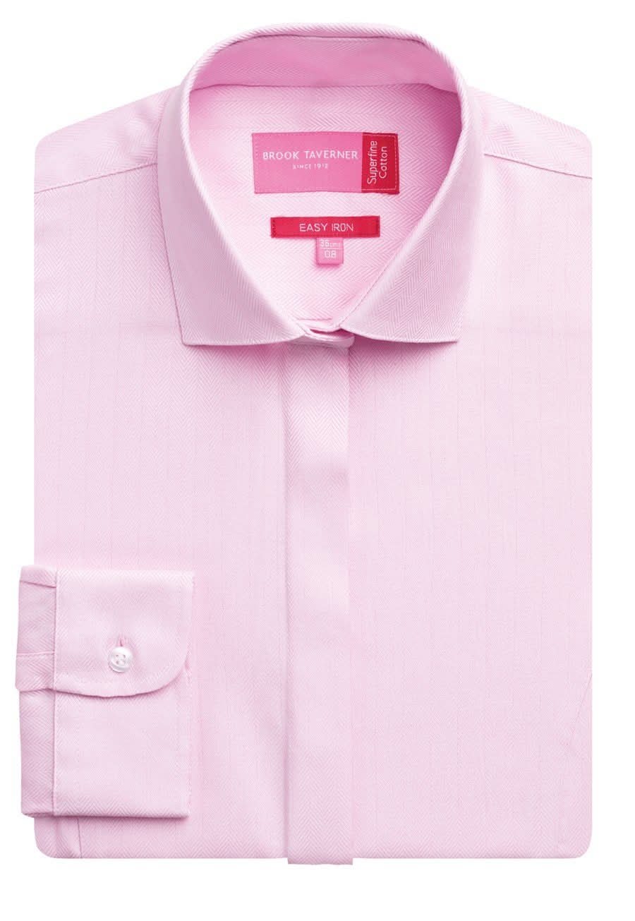 Prosecco Ladies Herringbone Shirt Womens Long Sleeve Shirts Brook Taverner Pink Herringbone 6