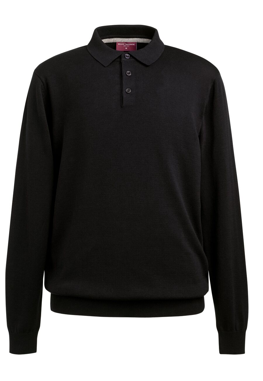 4219: Casper Mens Knitted Polo Shirt Mens Polos Brook Taverner Black XS