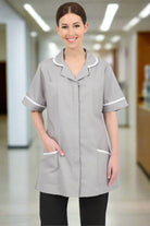 NCLT - Ladies Round Collar Tunic Grey / White Trim Behrens