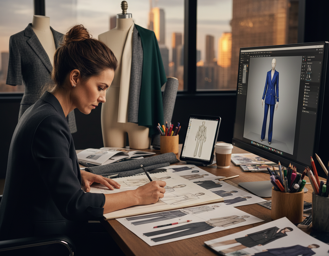 A woman designing a bespoke uniform